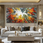 Modern Brich Treescape Landscape Canvas Artwork Handpainted Orange Forest Thick Oil Painting Natural Home Wall Decor - Image 3