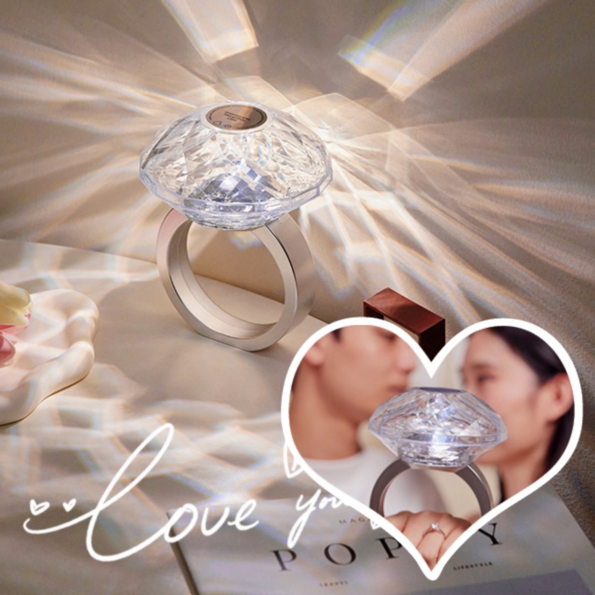881f8265-ccfb-47bf-a579-c85298b7a014.jpg Diamond Ring Projector Lamp Decor Small Night Lamp Ambient Night Light Creative Dimmable Home Bedroom Decoration - Image 1