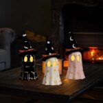 Halloween Decor Indoor, Set Of 3 Ceramic Ghosts With Witch Hats, Cute Spooky Ghost Figurines For Mantel, Shelf & Tabletop Decor, Halloween Decorations - Image 4