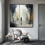 Handmade Oil Painting Canvas Wall Art Decoration Black And White Abstract   Artwork Medieval Black Neoclassicism Wall Decor Street For Home Office Decor - Image 4
