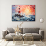 Handmade Oil Painting Canvas Wall Art Decoration Modern Abstract Lighthouse Landscape For Home Decor Rolled Frameless Unstretched Painting