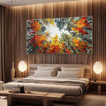 Modern Brich Treescape Landscape Canvas Artwork Handpainted Orange Forest Thick Oil Painting Natural Home Wall Decor - Image 2
